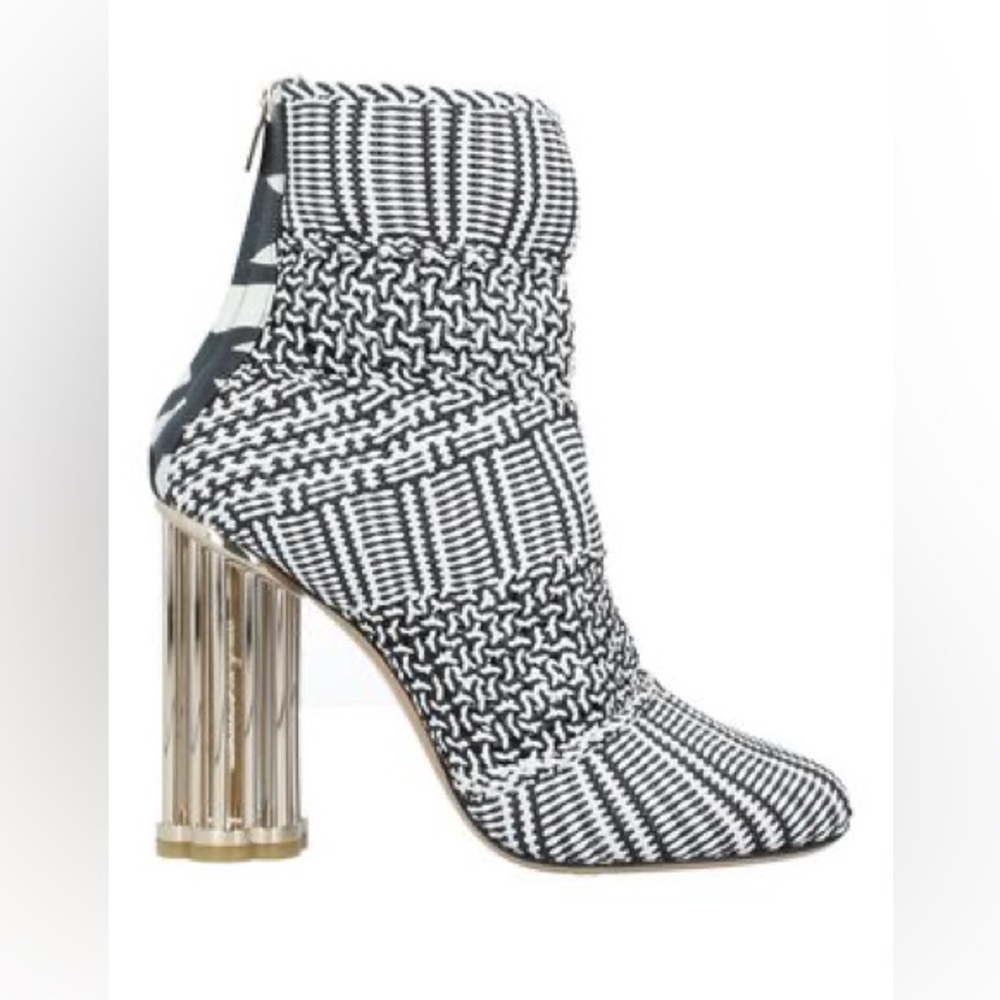 New Salvatore Ferragamo - Sarto Woven Leather Gold Floral Heel Boots